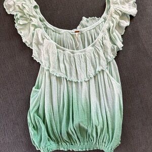 Free People Mint to Sage Ombre Ruffle Scoop-Neck Camisole